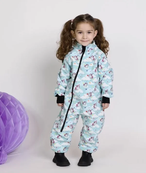 Waterproof Softshell Overall Comfy Unicorns Blue Bodysuit