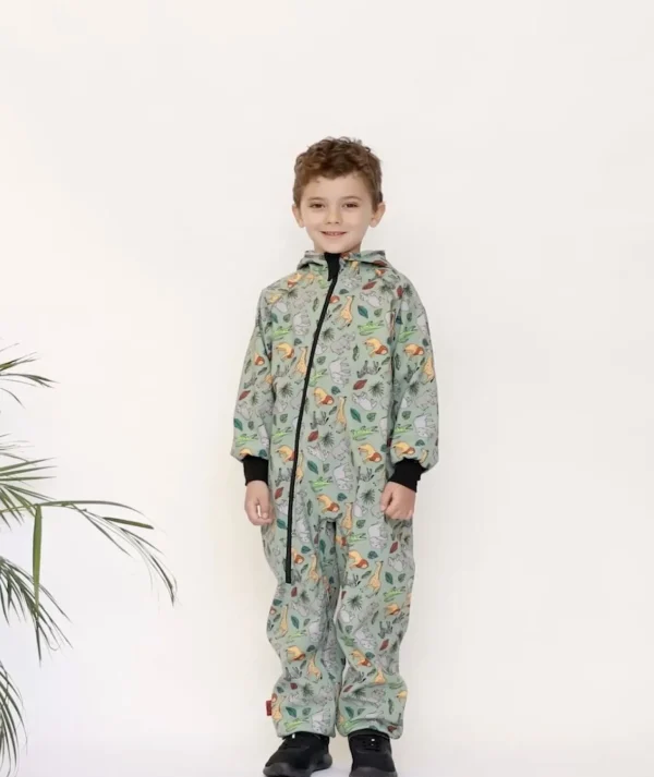 Waterproof Softshell Overall Comfy Savanna Animals Mint Jumpsuit